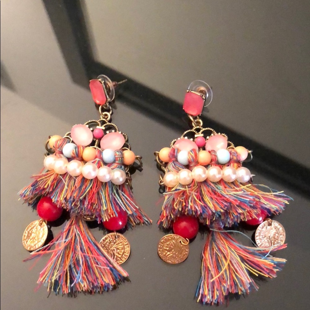 Colorful tassel coin earrings